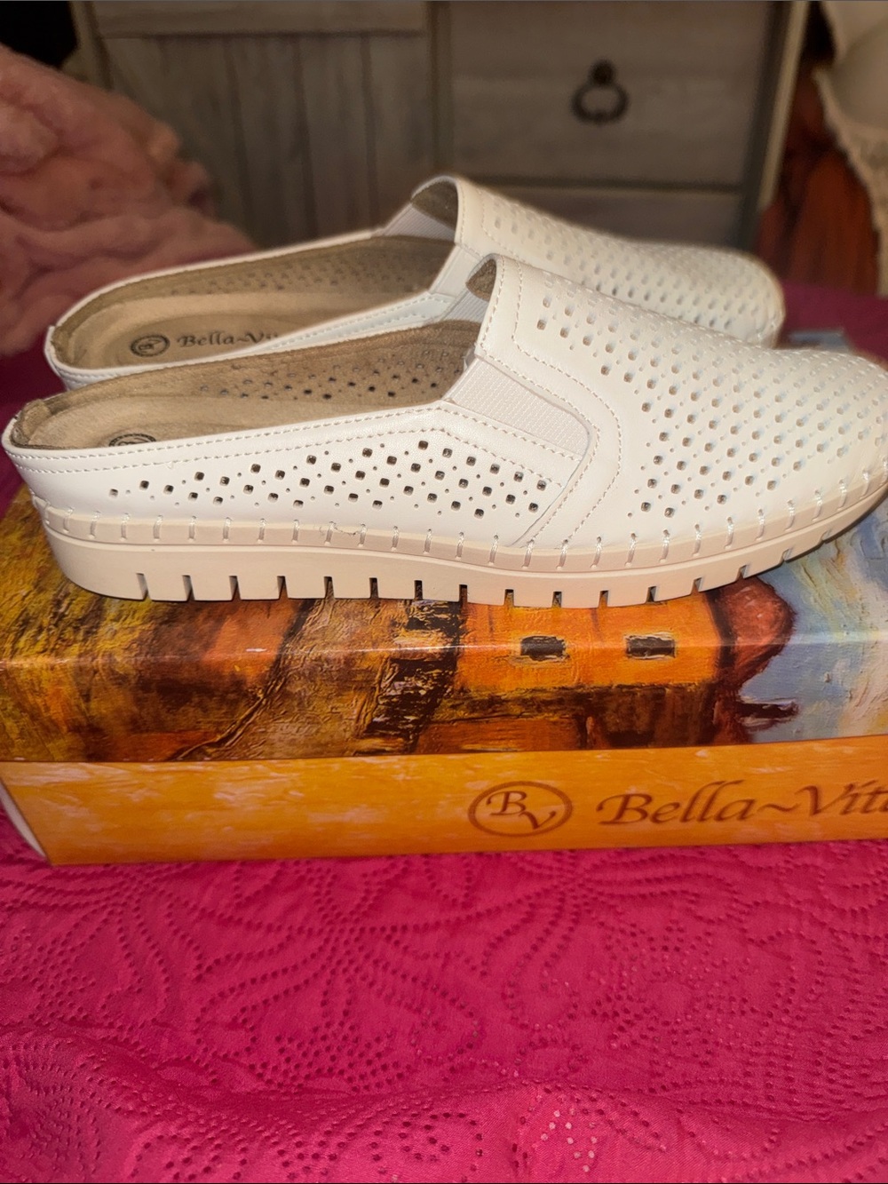 Bella Vita White Perforated Slip-On Flats - Picture 2 of 3
